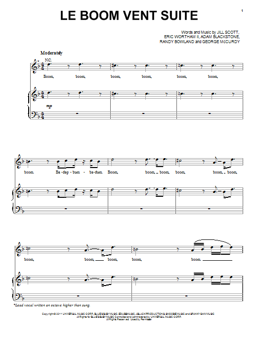 Jill Scott Le Boom Vent Suite Sheet Music Notes & Chords for Piano, Vocal & Guitar (Right-Hand Melody) - Download or Print PDF