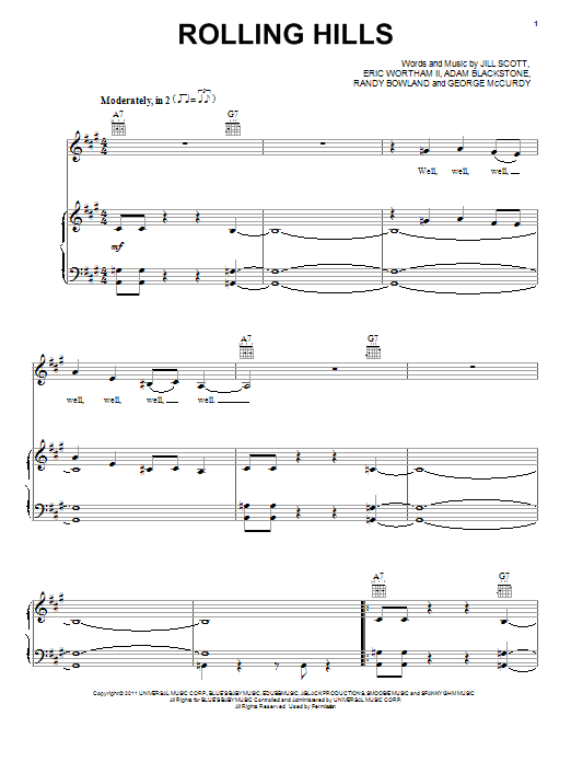 Jill Scott Rolling Hills Sheet Music Notes & Chords for Piano, Vocal & Guitar (Right-Hand Melody) - Download or Print PDF