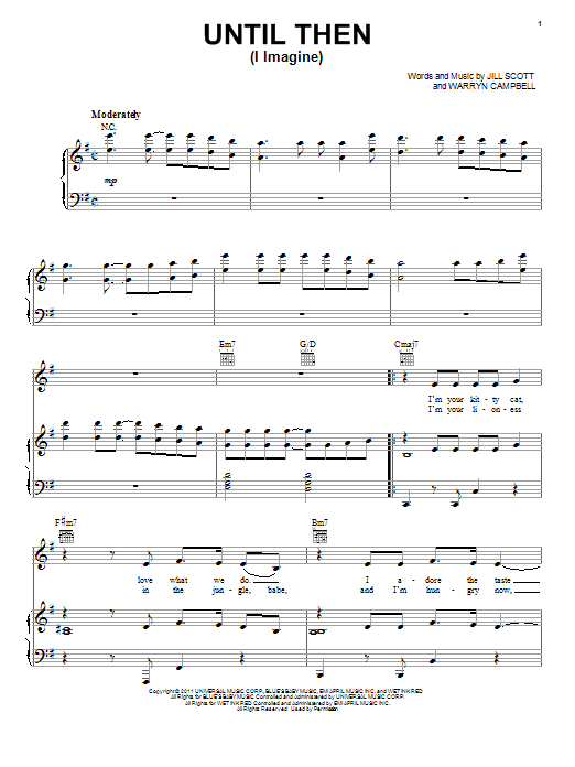 Jill Scott Until Then (I Imagine) Sheet Music Notes & Chords for Piano, Vocal & Guitar (Right-Hand Melody) - Download or Print PDF