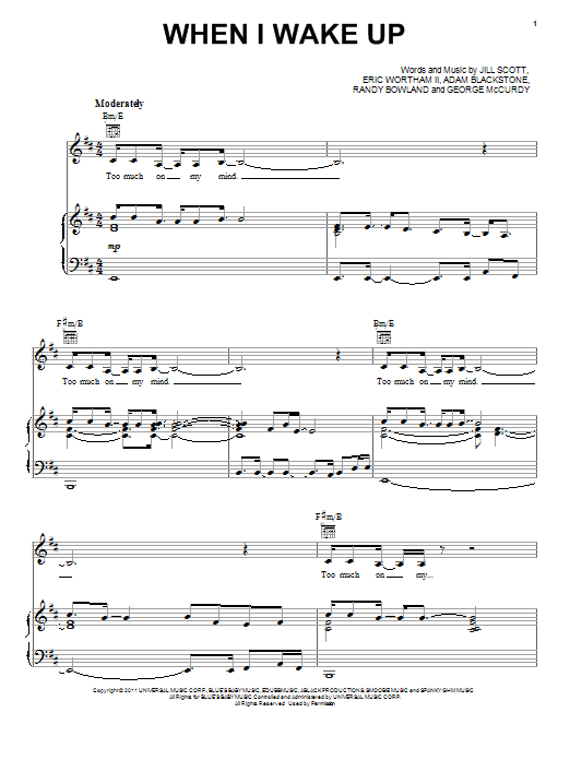 Jill Scott When I Wake Up Sheet Music Notes & Chords for Piano, Vocal & Guitar (Right-Hand Melody) - Download or Print PDF