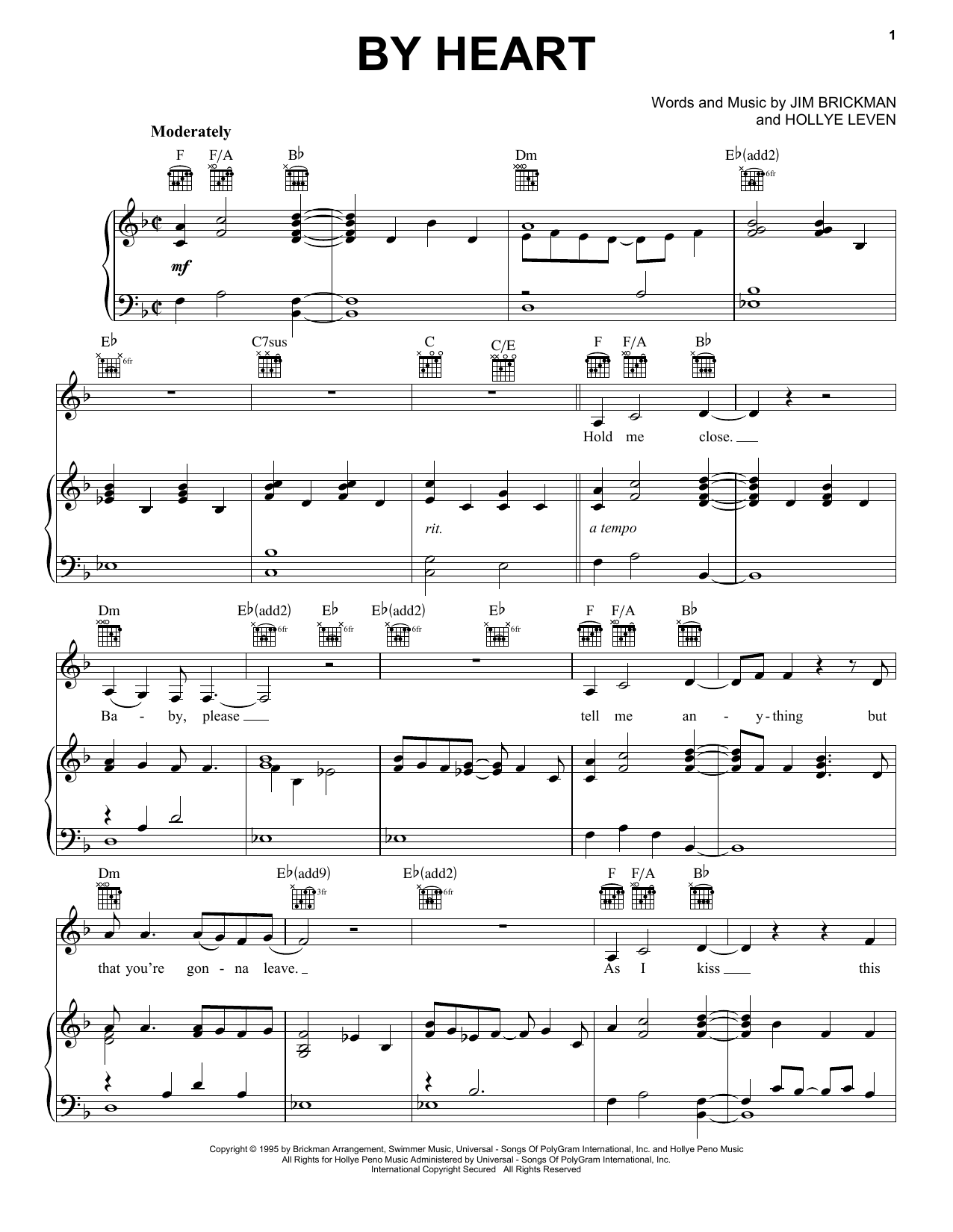 Jim Brickman By Heart (feat. Anne Cochran) Sheet Music Notes & Chords for Piano, Vocal & Guitar (Right-Hand Melody) - Download or Print PDF