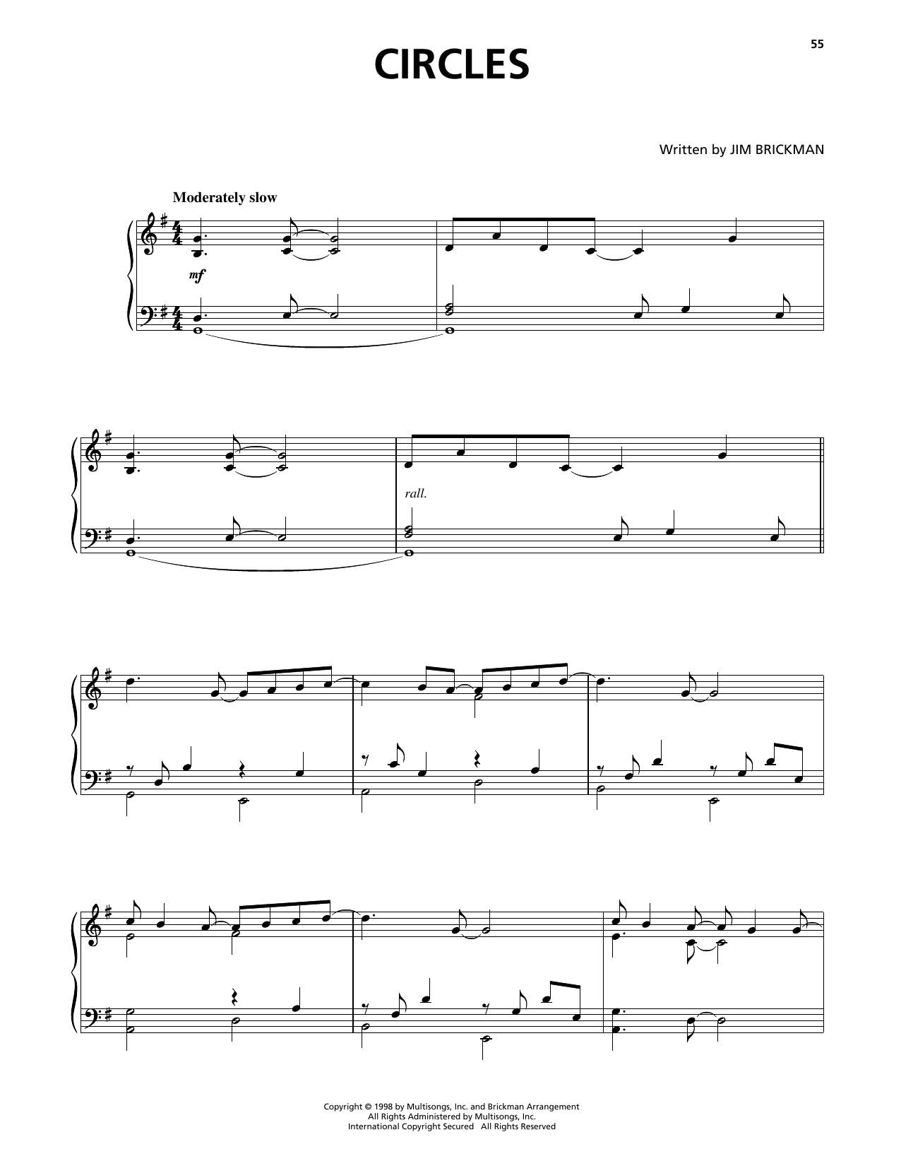 Jim Brickman Circles Sheet Music Notes & Chords for Piano Solo - Download or Print PDF