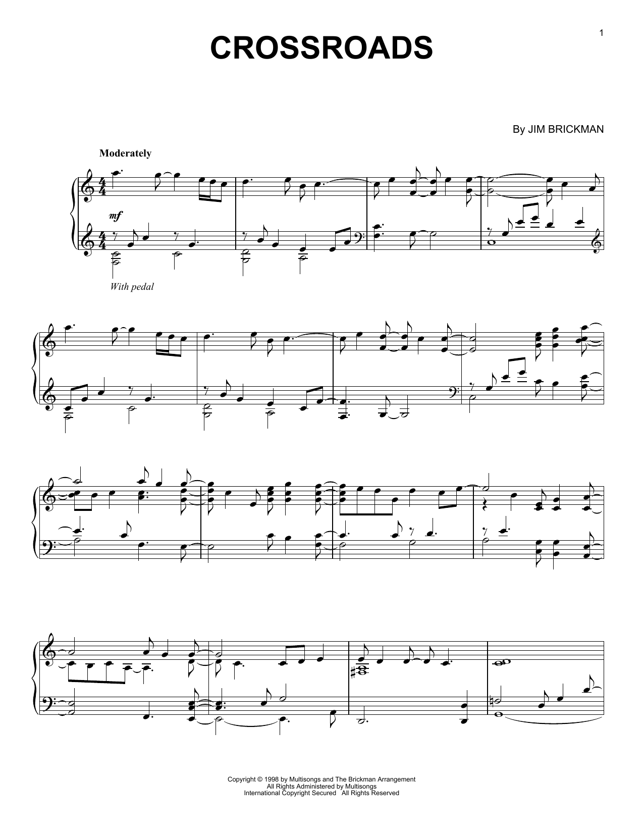 Jim Brickman Crossroads Sheet Music Notes & Chords for Easy Piano - Download or Print PDF