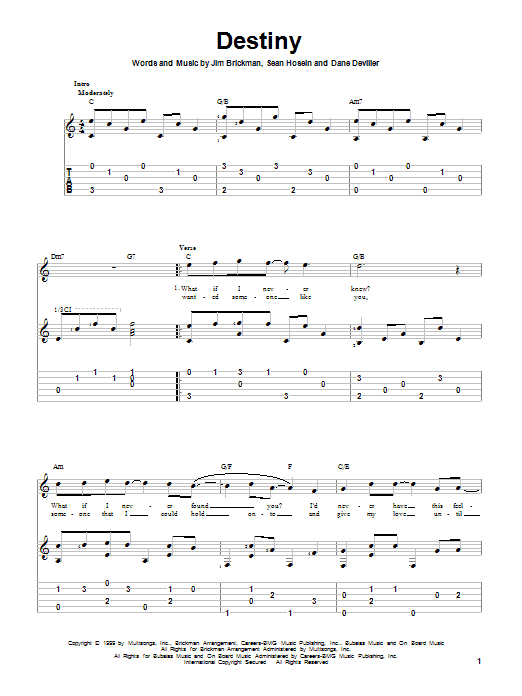 Jim Brickman Destiny Sheet Music Notes & Chords for Guitar Tab - Download or Print PDF