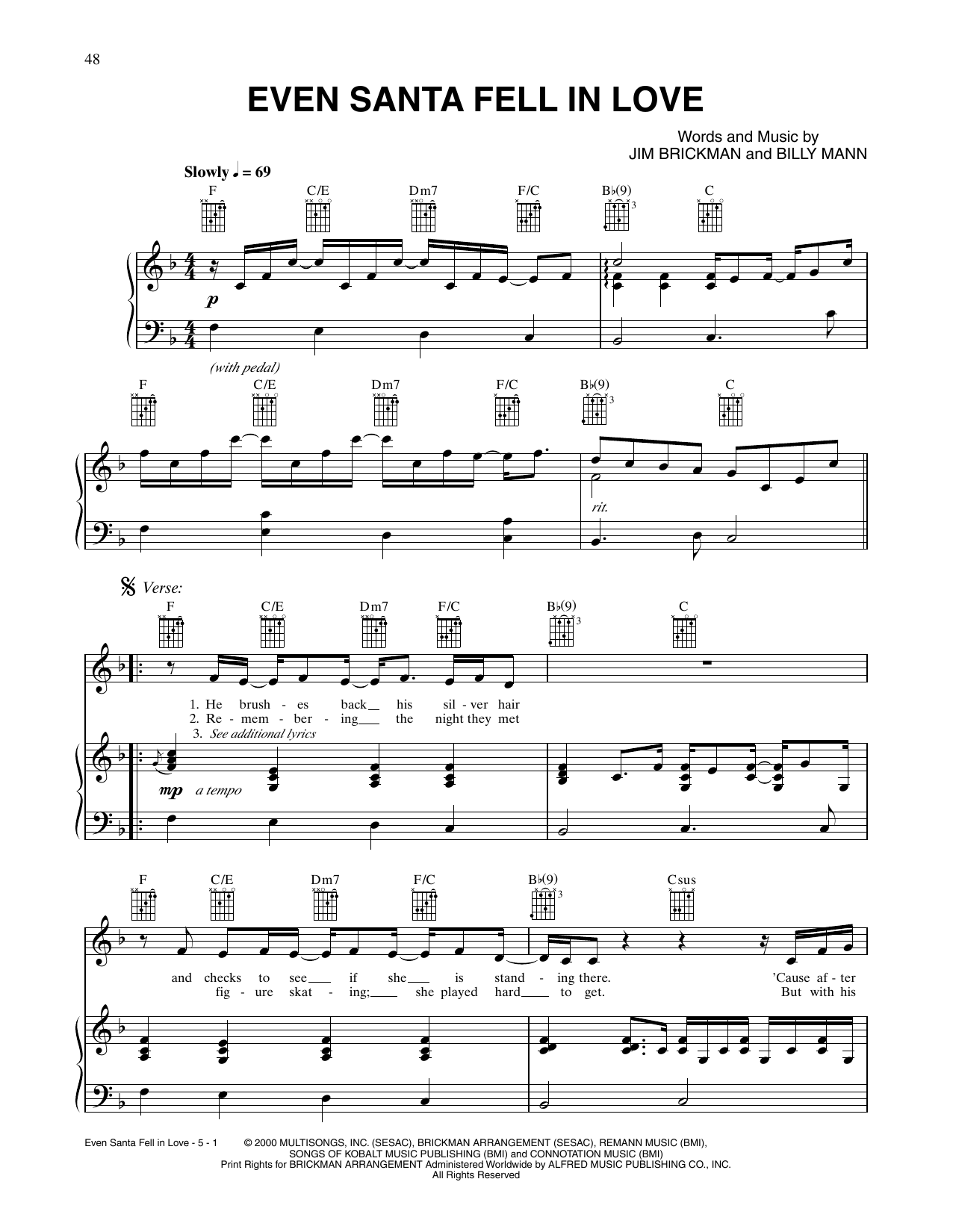 Jim Brickman Even Santa Fell In Love Sheet Music Notes & Chords for Piano, Vocal & Guitar Chords (Right-Hand Melody) - Download or Print PDF