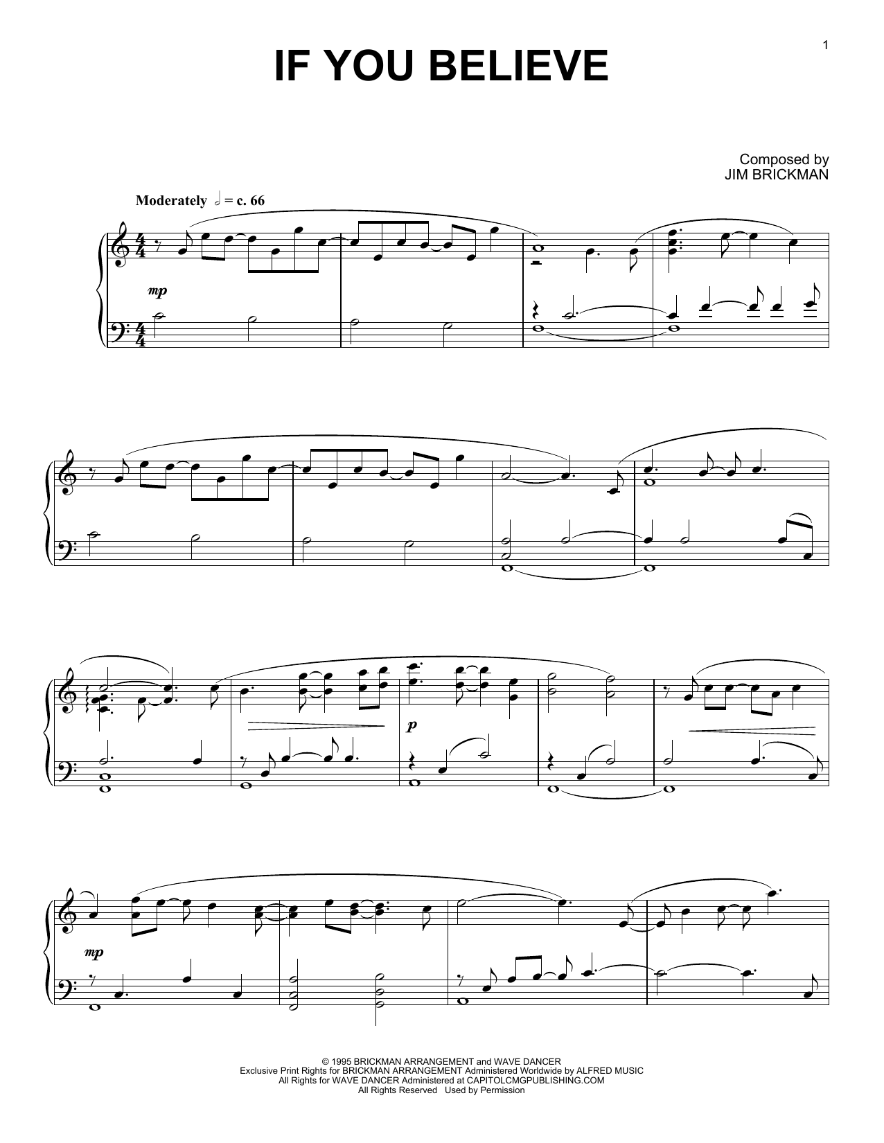 Jim Brickman If You Believe Sheet Music Notes & Chords for Piano - Download or Print PDF