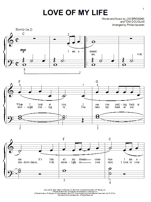 Jim Brickman Love Of My Life Sheet Music Notes & Chords for Piano (Big Notes) - Download or Print PDF