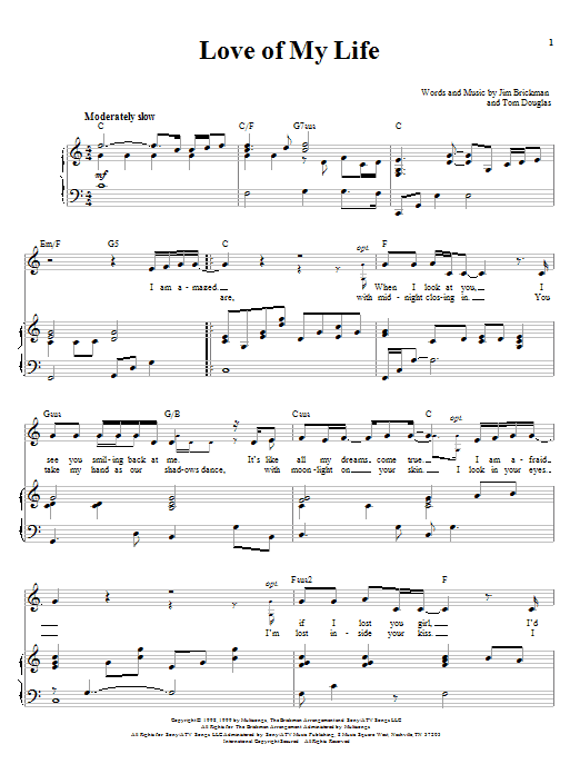 Jim Brickman Love Of My Life Sheet Music Notes & Chords for Piano, Vocal & Guitar (Right-Hand Melody) - Download or Print PDF