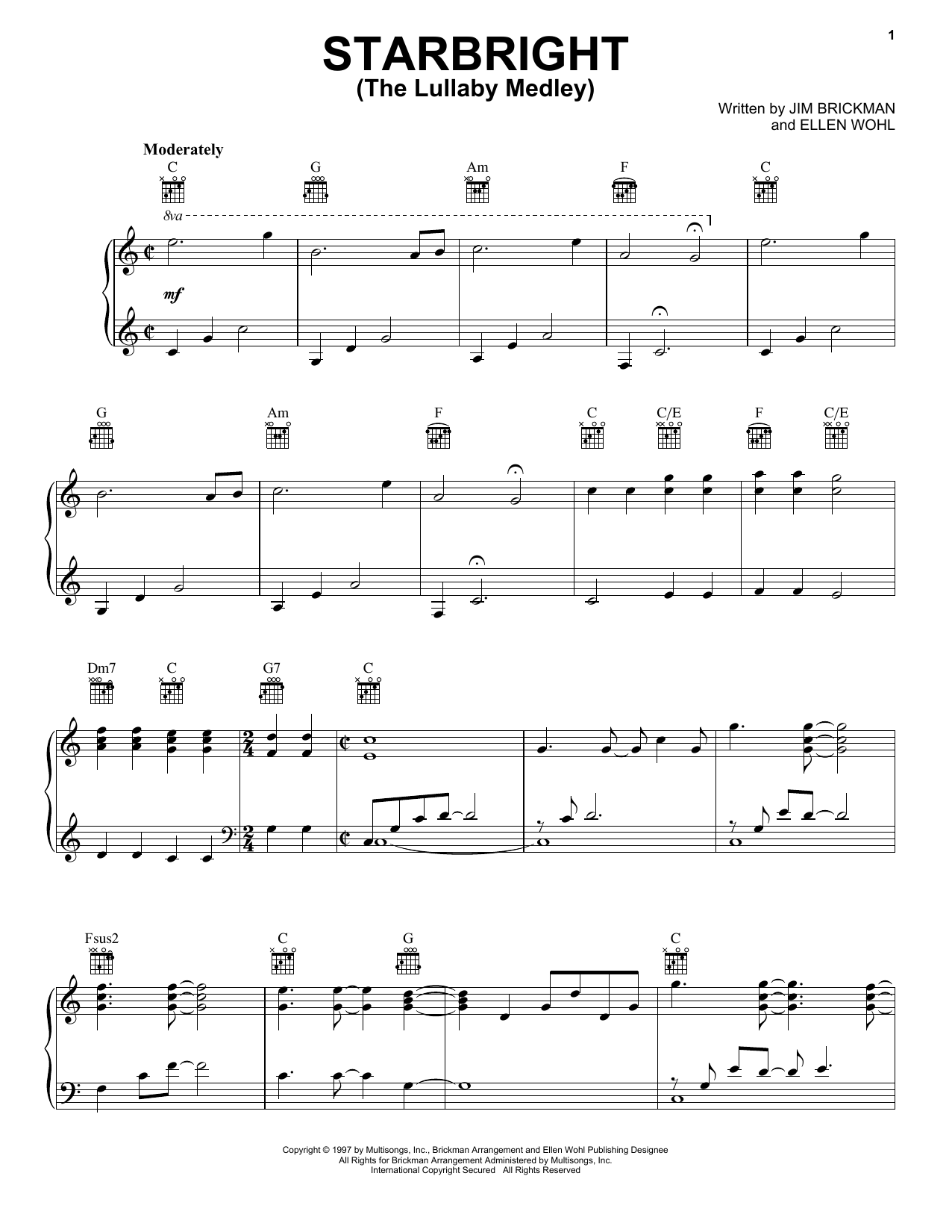 Jim Brickman Starbright Sheet Music Notes & Chords for Piano, Vocal & Guitar (Right-Hand Melody) - Download or Print PDF