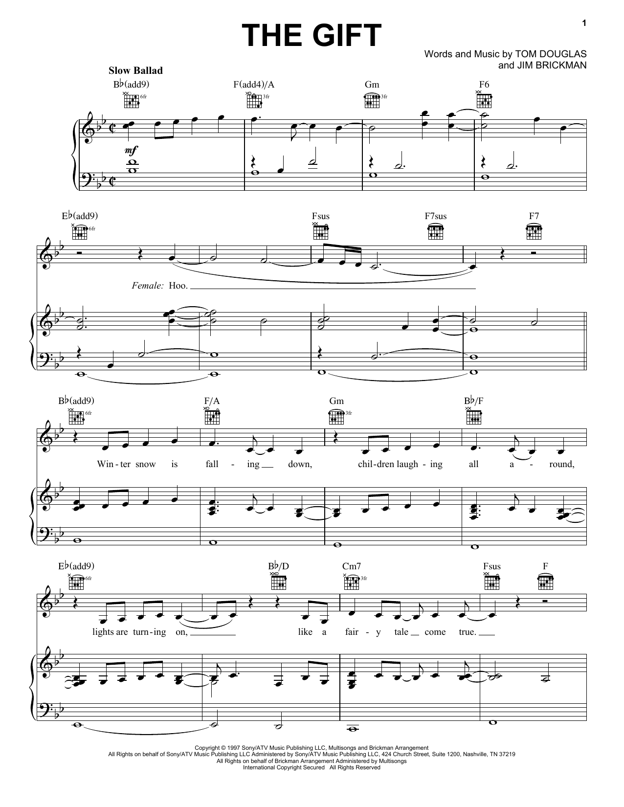 Jim Brickman The Gift Sheet Music Notes & Chords for Piano, Vocal & Guitar (Right-Hand Melody) - Download or Print PDF