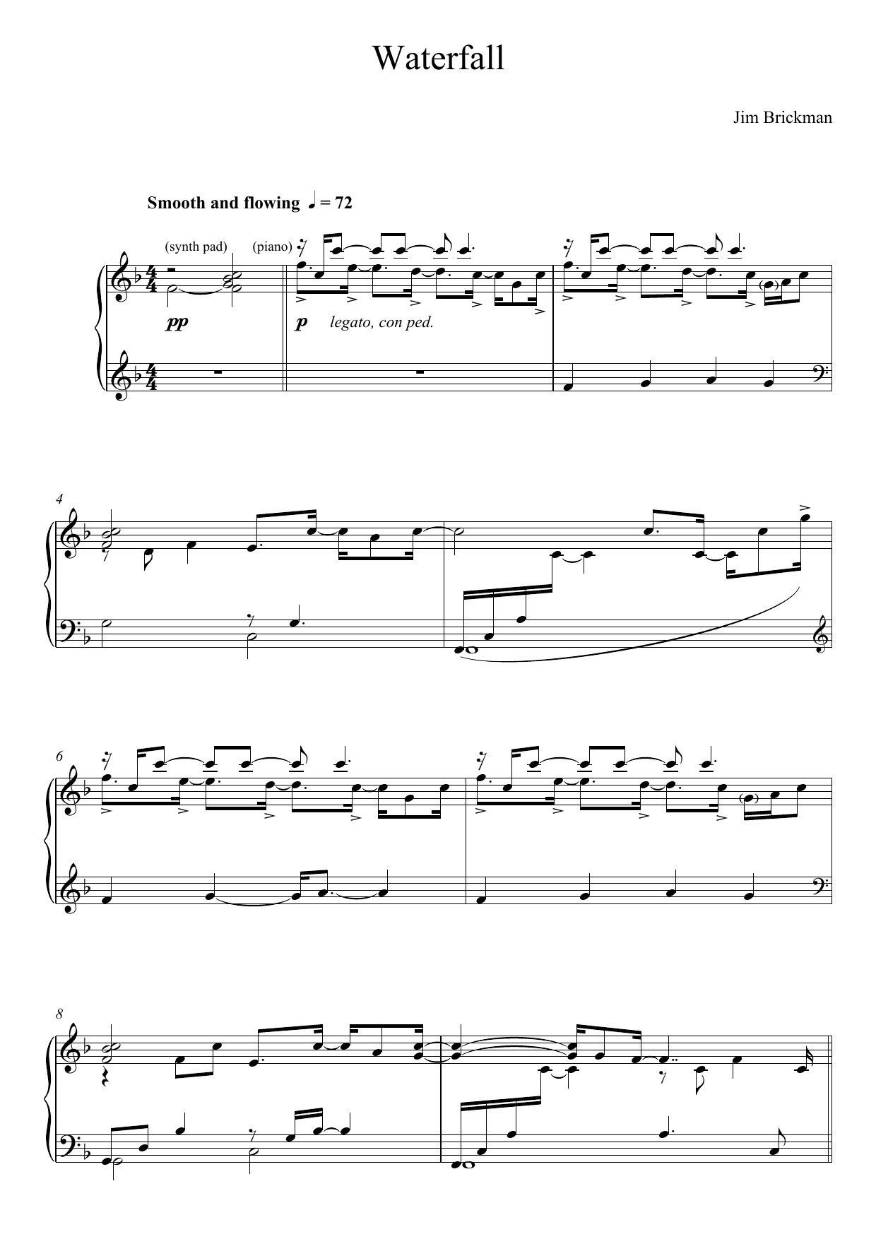 Jim Brickman Waterfall Sheet Music Notes & Chords for Piano - Download or Print PDF