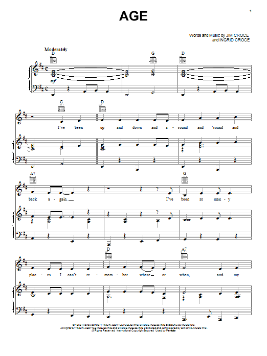 Jim Croce Age Sheet Music Notes & Chords for Ukulele - Download or Print PDF