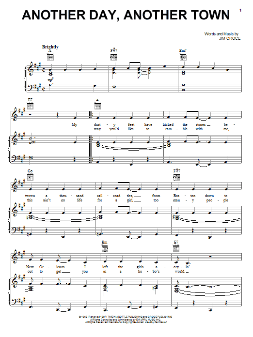 Jim Croce Another Day, Another Town Sheet Music Notes & Chords for Piano, Vocal & Guitar (Right-Hand Melody) - Download or Print PDF Jim Croce Another Day, Another Town Sheet Music Notes & Chords for Piano, Vocal & Guitar (Right-Hand Melody) - Download or Print PDF