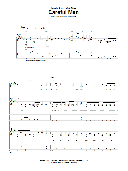 Jim Croce Careful Man Sheet Music Notes & Chords for Lyrics & Chords - Download or Print PDF Jim Croce Careful Man Sheet Music Notes & Chords for Lyrics & Chords - Download or Print PDF