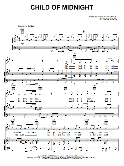 Jim Croce Child Of Midnight Sheet Music Notes & Chords for Piano, Vocal & Guitar (Right-Hand Melody) - Download or Print PDF Jim Croce Child Of Midnight Sheet Music Notes & Chords for Piano, Vocal & Guitar (Right-Hand Melody) - Download or Print PDF