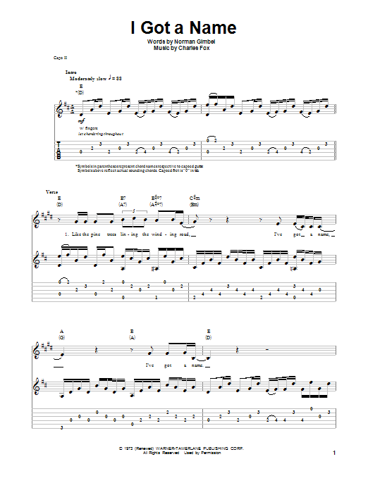 Jim Croce I Got A Name Sheet Music Notes & Chords for Lyrics & Chords - Download or Print PDF