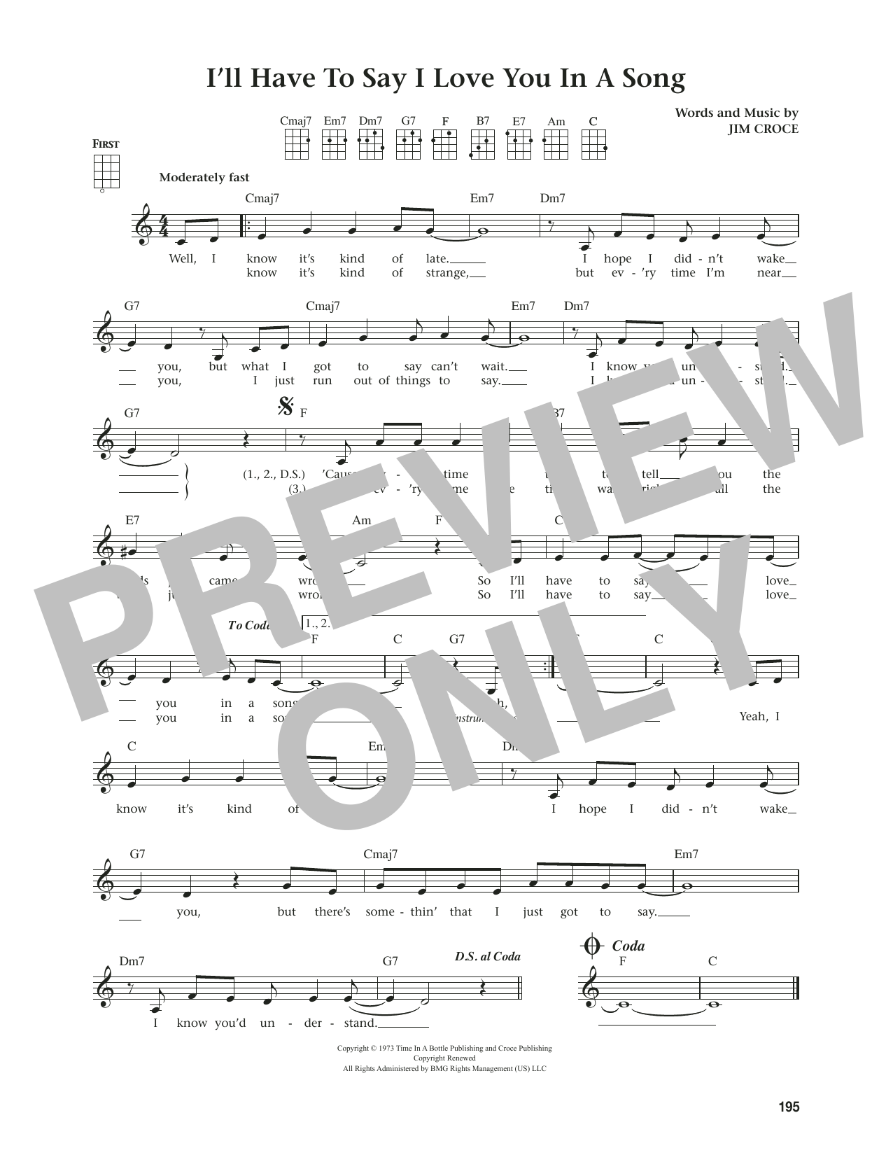 Jim Croce I'll Have To Say I Love You In A Song (from The Daily Ukulele) (arr. Jim Beloff) Sheet Music Notes & Chords for Ukulele - Download or Print PDF