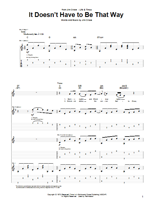 Jim Croce It Doesn't Have To Be That Way Sheet Music Notes & Chords for Piano, Vocal & Guitar (Right-Hand Melody) - Download or Print PDF