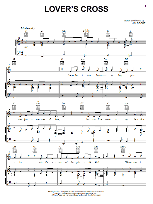 Jim Croce Lover's Cross Sheet Music Notes & Chords for Ukulele - Download or Print PDF Jim Croce Lover's Cross Sheet Music Notes & Chords for Ukulele - Download or Print PDF