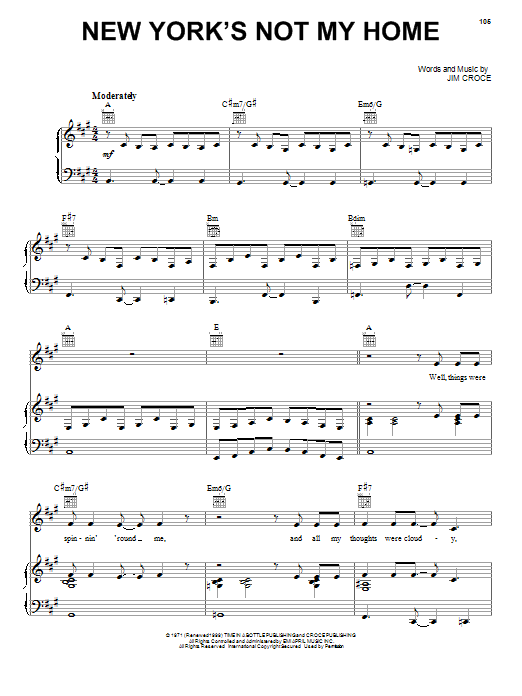 Jim Croce New York's Not My Home Sheet Music Notes & Chords for Lyrics & Chords - Download or Print PDF Jim Croce New York's Not My Home Sheet Music Notes & Chords for Lyrics & Chords - Download or Print PDF