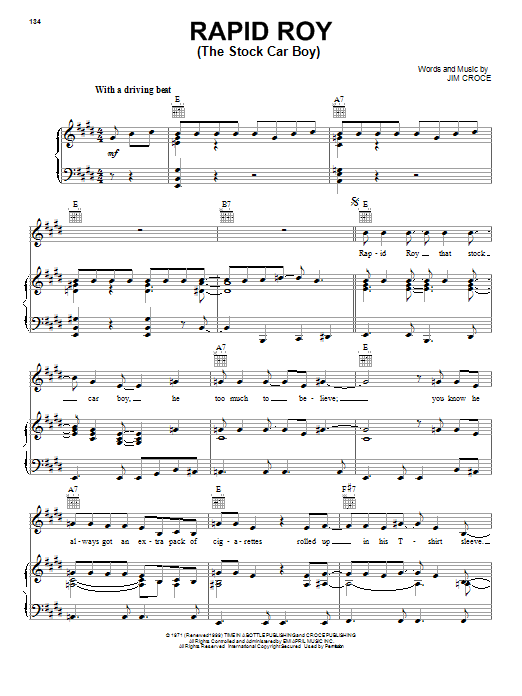 Jim Croce Rapid Roy (The Stock Car Boy) Sheet Music Notes & Chords for Lyrics & Chords - Download or Print PDF