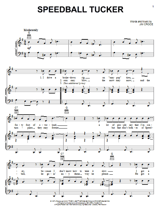 Jim Croce Speedball Tucker Sheet Music Notes & Chords for Lyrics & Chords - Download or Print PDF Jim Croce Speedball Tucker Sheet Music Notes & Chords for Lyrics & Chords - Download or Print PDF