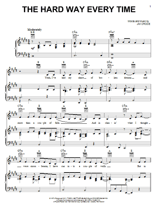 Jim Croce The Hard Way Every Time Sheet Music Notes & Chords for Lyrics & Chords - Download or Print PDF