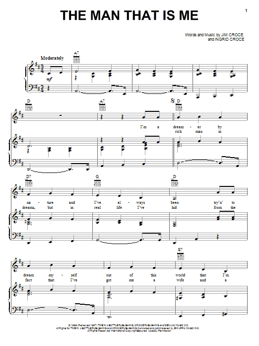 Jim Croce The Man That Is Me Sheet Music Notes & Chords for Piano, Vocal & Guitar (Right-Hand Melody) - Download or Print PDF Jim Croce The Man That Is Me Sheet Music Notes & Chords for Piano, Vocal & Guitar (Right-Hand Melody) - Download or Print PDF
