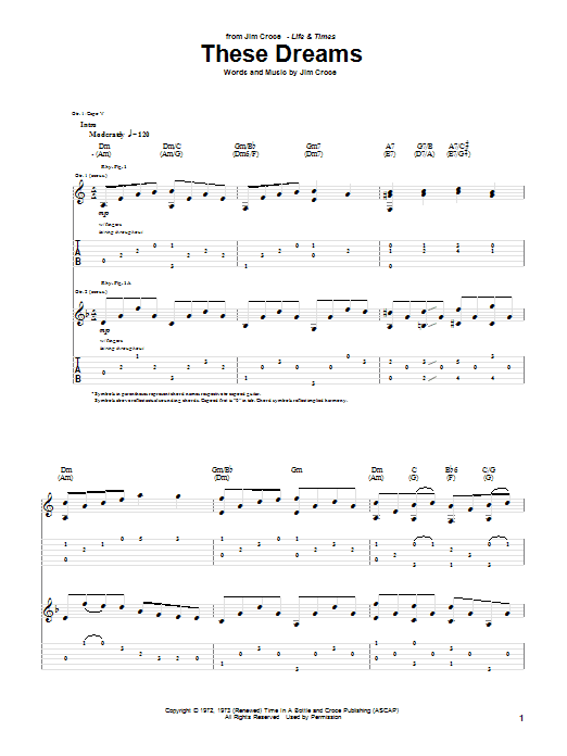 Jim Croce These Dreams Sheet Music Notes & Chords for Guitar Tab - Download or Print PDF Jim Croce These Dreams Sheet Music Notes & Chords for Guitar Tab - Download or Print PDF