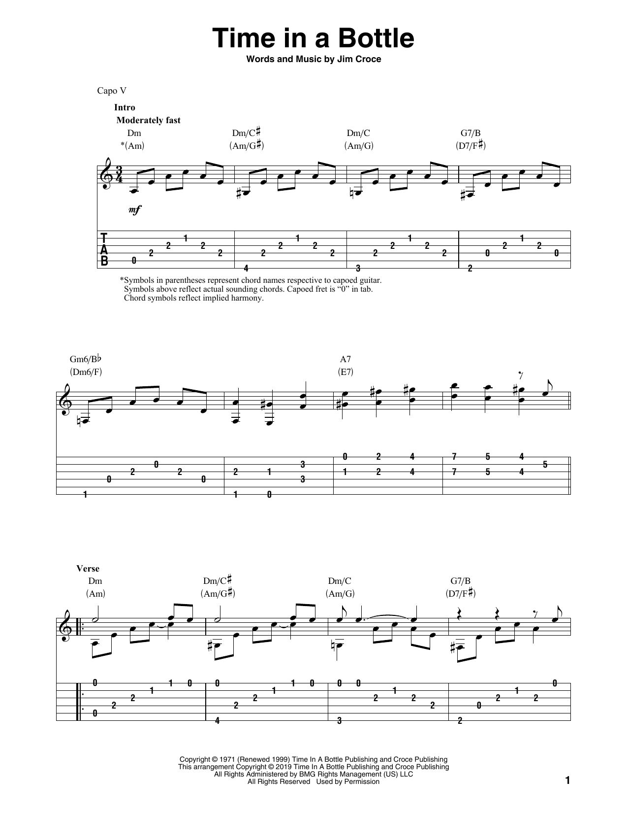 Jim Croce Time In A Bottle (arr. Bill LaFleur) Sheet Music Notes & Chords for Solo Guitar Tab - Download or Print PDF