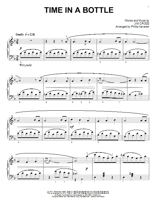 Jim Croce Time In A Bottle Sheet Music Notes & Chords for Easy Piano - Download or Print PDF