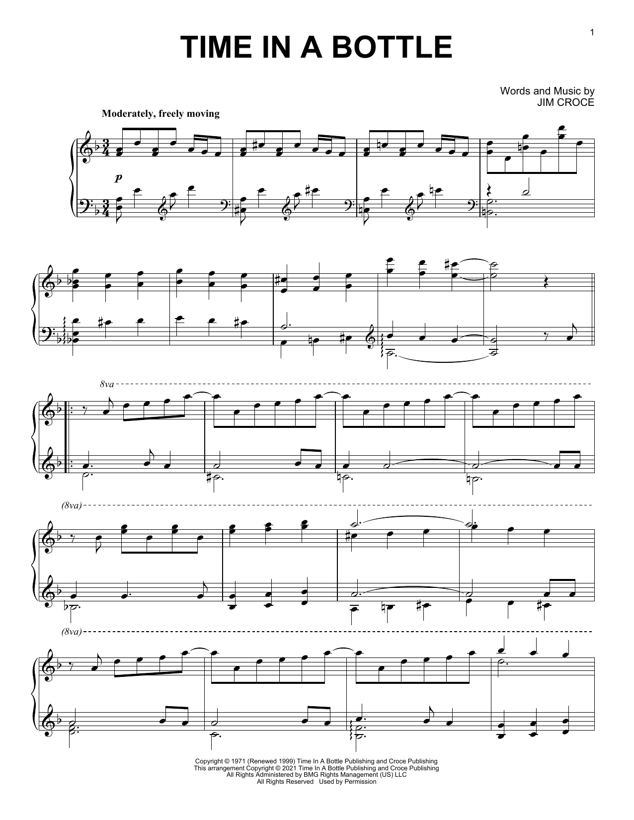 Jim Croce Time In A Bottle [Classical version] Sheet Music Notes & Chords for Piano Solo - Download or Print PDF