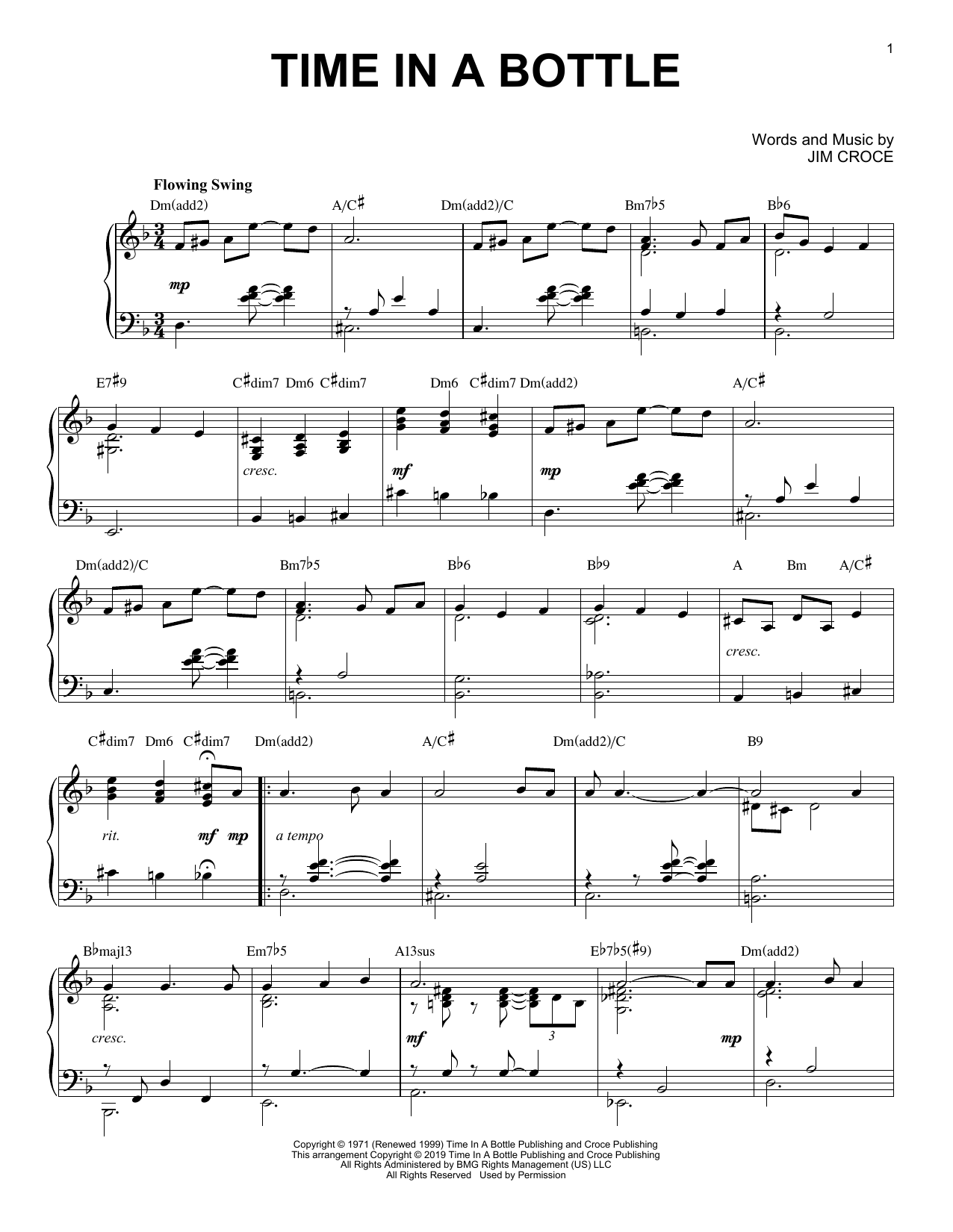 Jim Croce Time In A Bottle [Jazz version] Sheet Music Notes & Chords for Piano Solo - Download or Print PDF