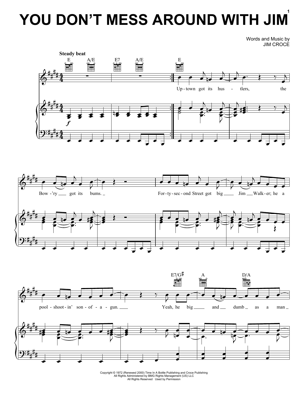 Jim Croce You Don't Mess Around With Jim Sheet Music Notes & Chords for Guitar Tab Play-Along - Download or Print PDF