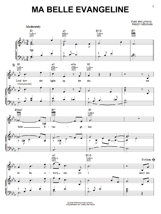 Jim Cummings Ma Belle Evangeline Sheet Music Notes & Chords for Easy Piano - Download or Print PDF