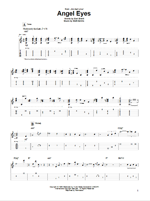 Jim Hall Angel Eyes Sheet Music Notes & Chords for Guitar Tab - Download or Print PDF