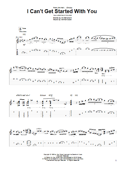 Jim Hall I Can't Get Started With You Sheet Music Notes & Chords for Guitar Tab - Download or Print PDF