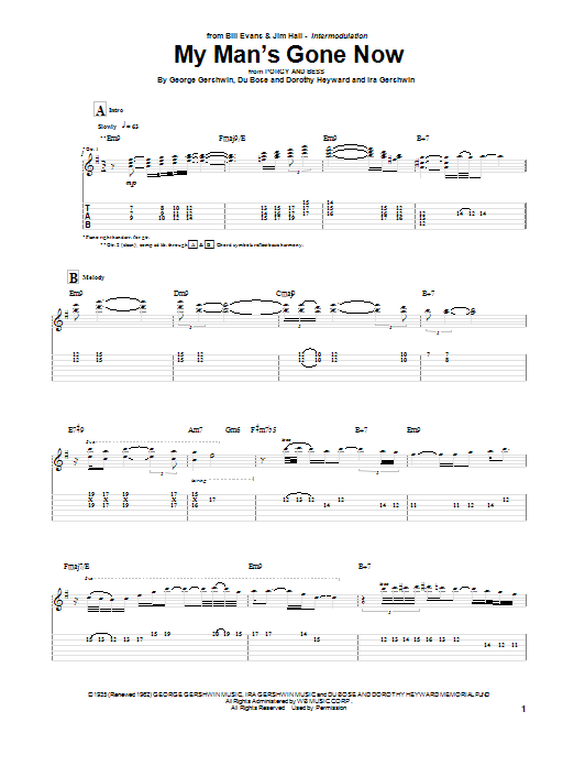 Jim Hall My Man's Gone Now Sheet Music Notes & Chords for Guitar Tab - Download or Print PDF