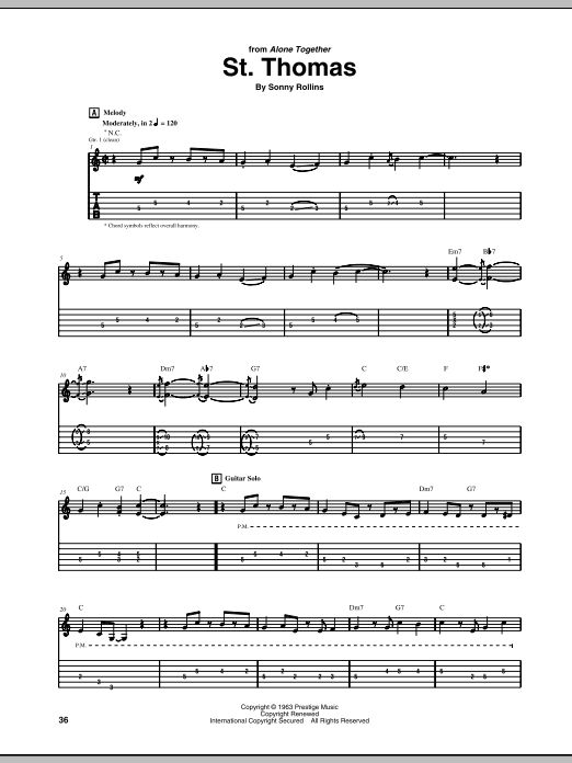 Jim Hall St. Thomas Sheet Music Notes & Chords for Guitar Tab - Download or Print PDF