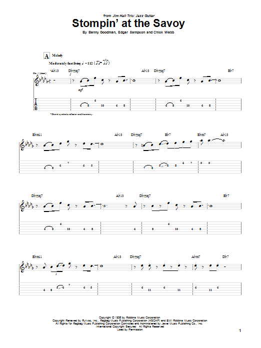 Jim Hall Stompin' At The Savoy Sheet Music Notes & Chords for Guitar Tab - Download or Print PDF