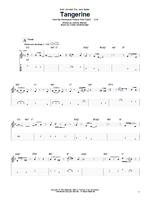 Jim Hall Tangerine Sheet Music Notes & Chords for Guitar Tab - Download or Print PDF