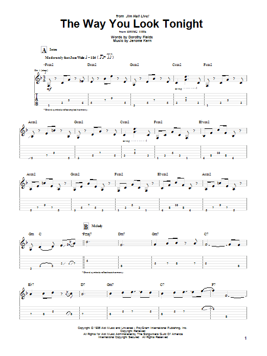 Jim Hall The Way You Look Tonight Sheet Music Notes & Chords for Guitar Tab - Download or Print PDF