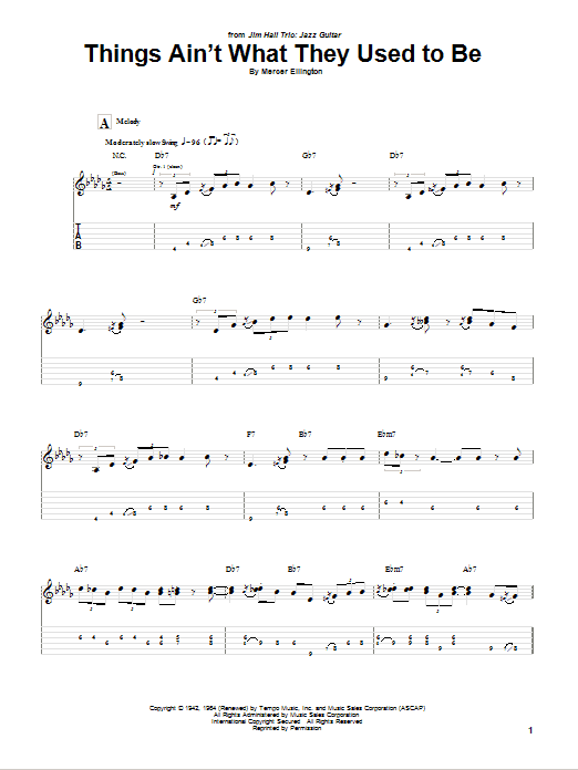 Jim Hall Things Ain't What They Used To Be Sheet Music Notes & Chords for Guitar Tab - Download or Print PDF