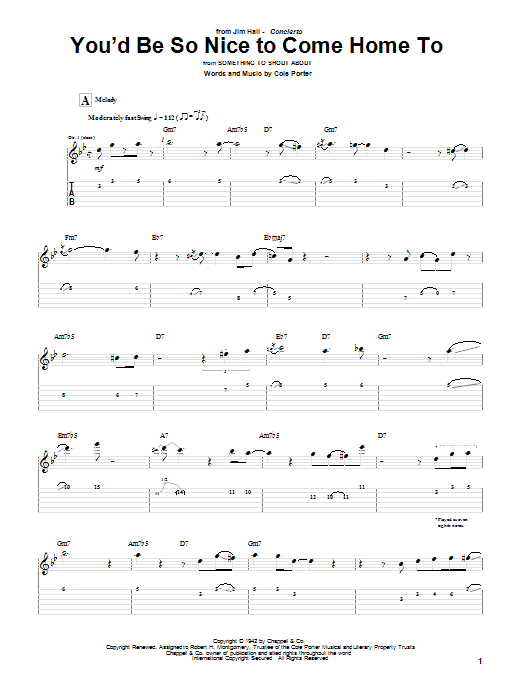 Jim Hall You'd Be So Nice To Come Home To Sheet Music Notes & Chords for Guitar Tab - Download or Print PDF