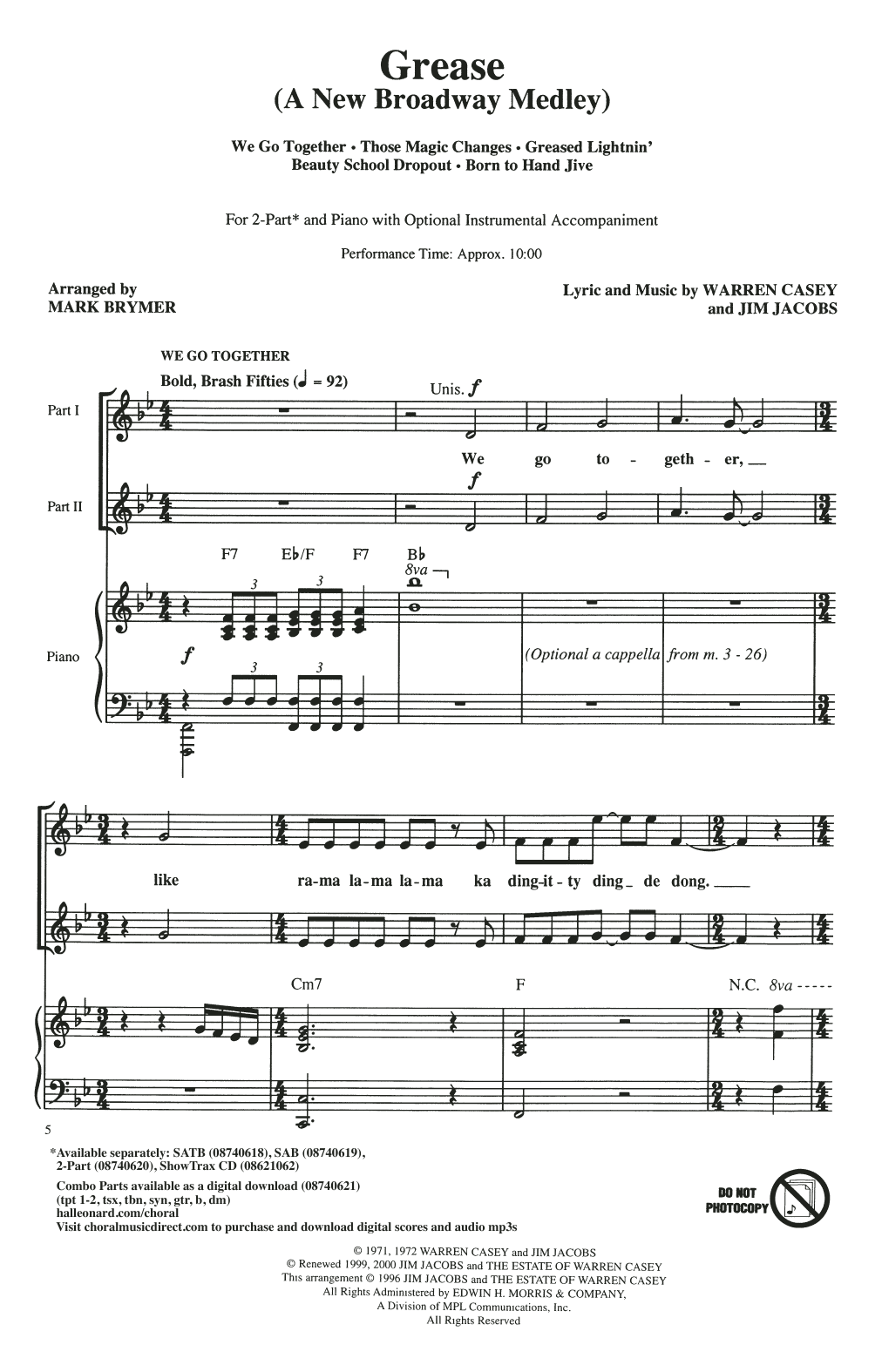 Jim Jacobs & Warren Casey Grease: A New Broadway Medley (arr. Mark Brymer) Sheet Music Notes & Chords for SATB Choir - Download or Print PDF