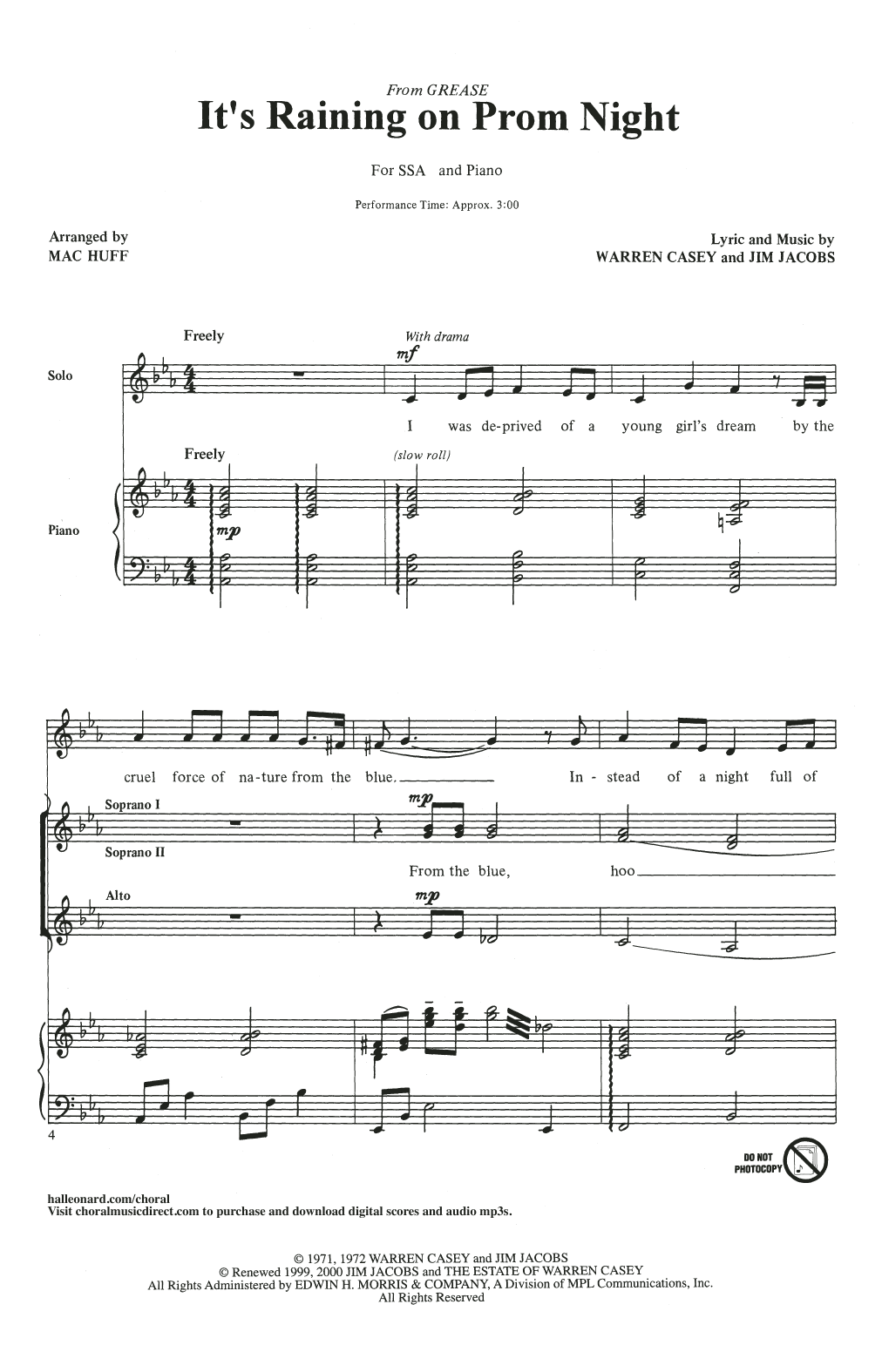 Jim Jacobs & Warren Casey It's Raining On Prom Night (arr. Mac Huff) Sheet Music Notes & Chords for SSA Choir - Download or Print PDF