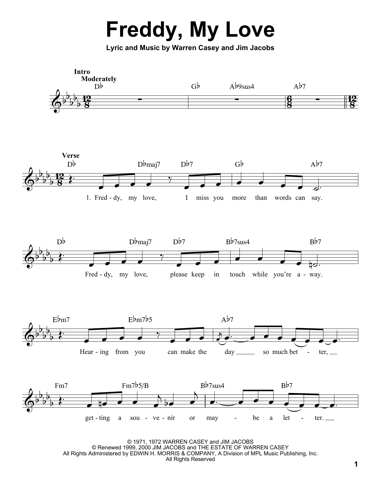 Jim Jacobs Freddy, My Love Sheet Music Notes & Chords for Voice - Download or Print PDF