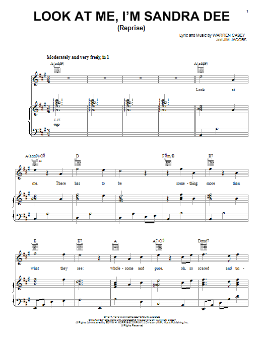 Jim Jacobs Look At Me, I'm Sandra Dee (Reprise) Sheet Music Notes & Chords for Piano, Vocal & Guitar (Right-Hand Melody) - Download or Print PDF