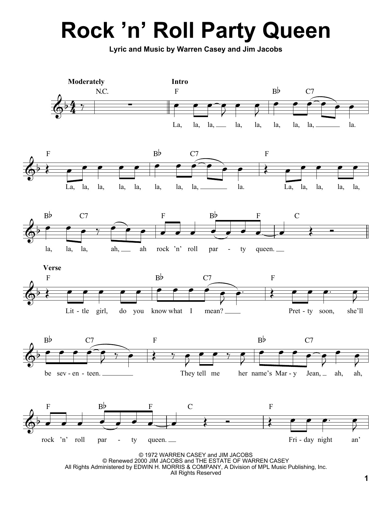 Jim Jacobs Rock 'N' Roll Party Queen Sheet Music Notes & Chords for Voice - Download or Print PDF
