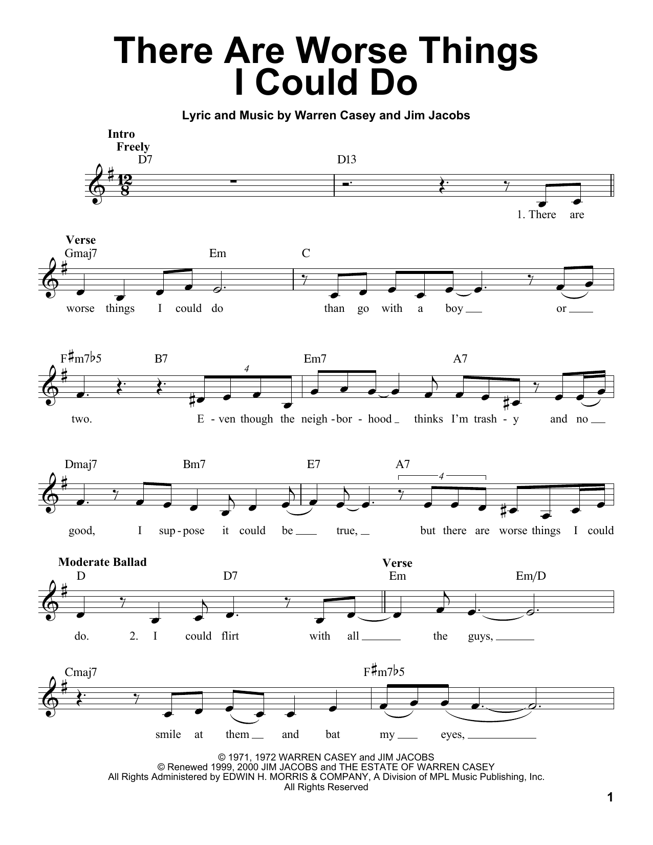 Jim Jacobs There Are Worse Things I Could Do Sheet Music Notes & Chords for Voice - Download or Print PDF